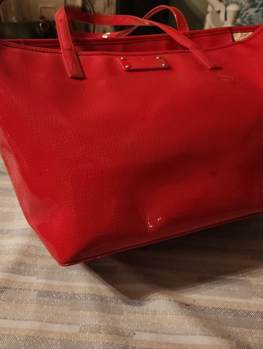 Red Patent Kate Spade Harmony Metro tote With Hearts